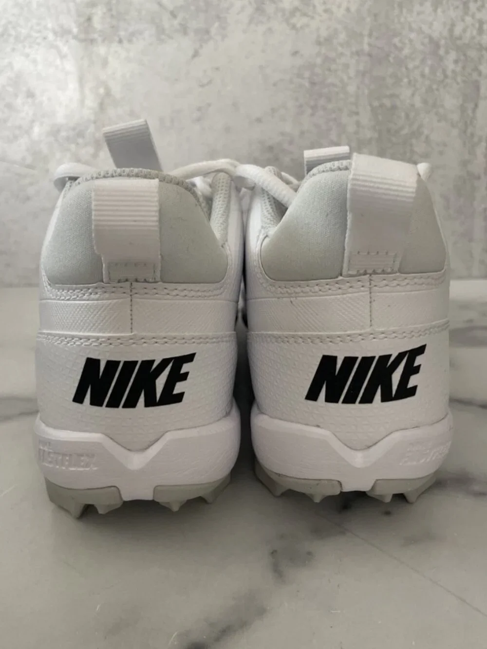 EUC Nike Alpha Menace 4 Shark 'White Metallic Silver' FOOTBALL CLEATS SIZE 1Y